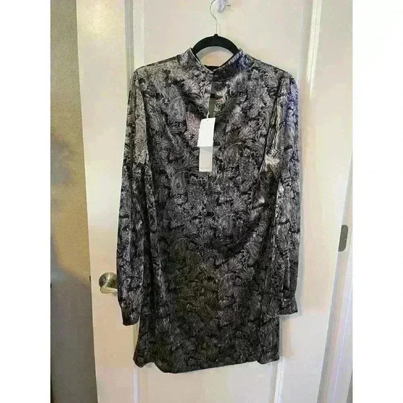 NWT Melloday Velvet Mini Dress Size Large Black grey maroon STUNNING high neck - Picture 2 of 8